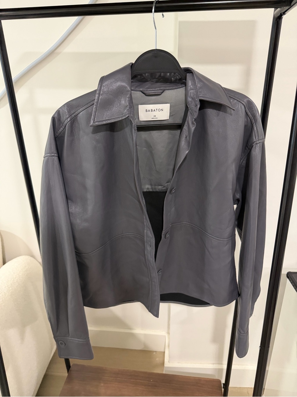 Babaton Slate Grey Leather Button-Front Jacket